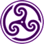 Purple wheeled triskelion